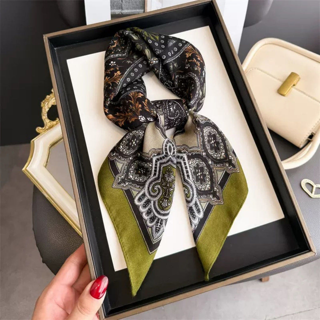 Anna-Kaci Women's Ornate Paisley Medallion Print Square Scarf with Soft Lightweight Fabric and Decorative Border Detail 26.7x26.7in