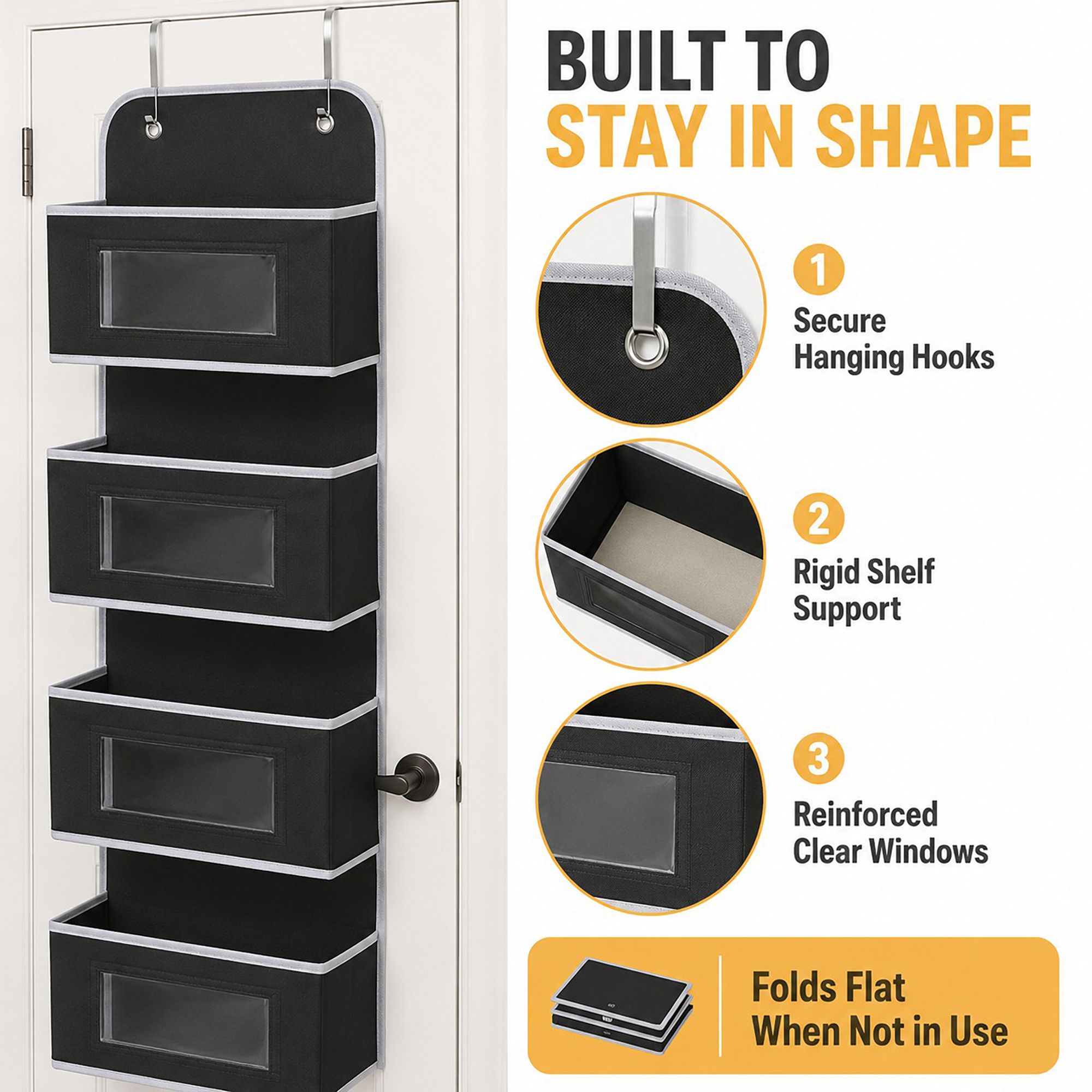 4 Tier Hanging Storage Organizer with Clear Window Pockets for Door Wall or Closet
