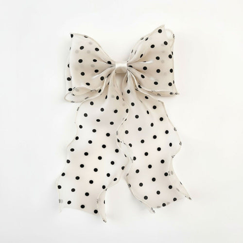 Anna-Kaci 2pcs Polka Dot Chiffon Bow Hair Clip with Flowing Ribbon Tails and Lightweight Sheer Fabric