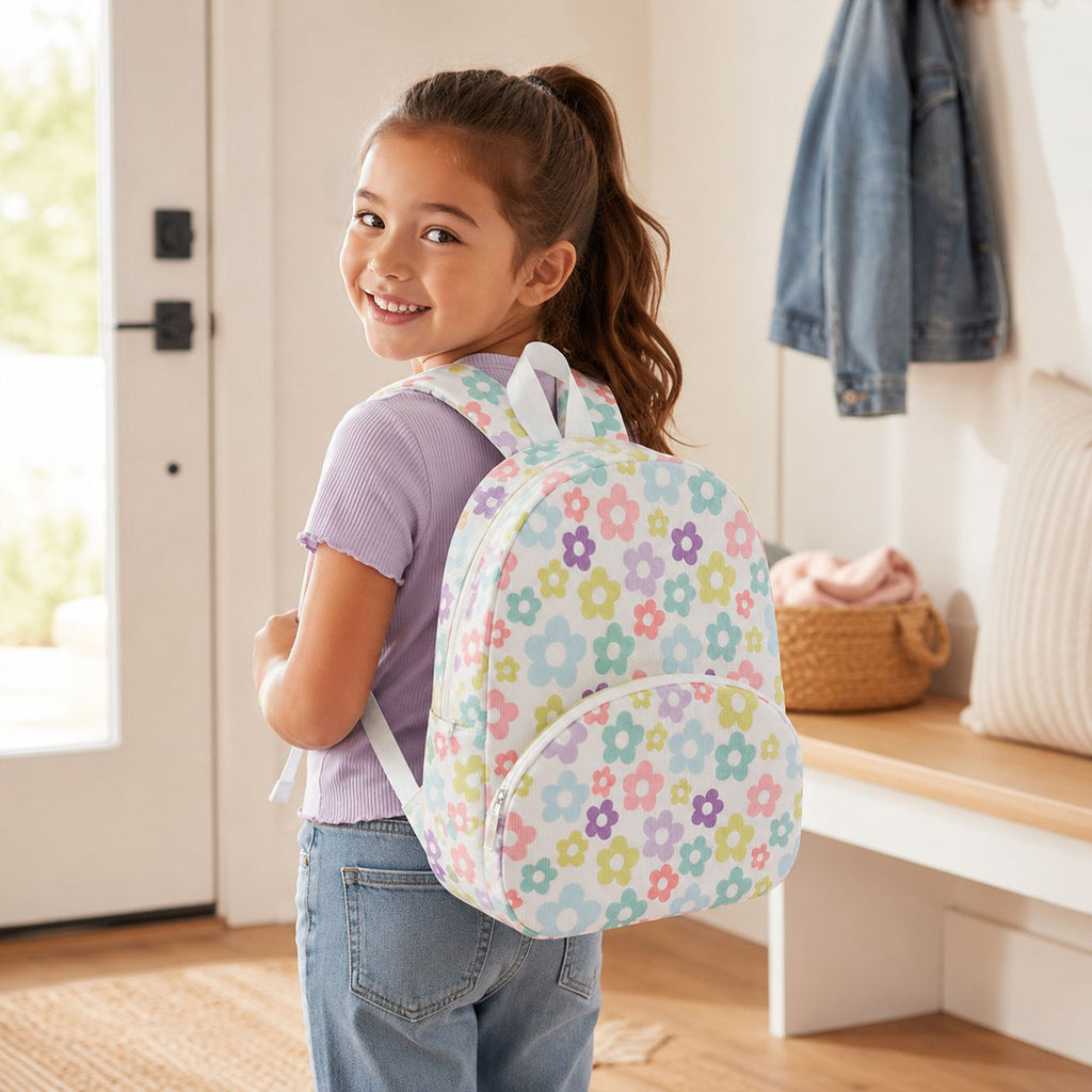 Printed Ribbed Mini Backpack with Front Pocket