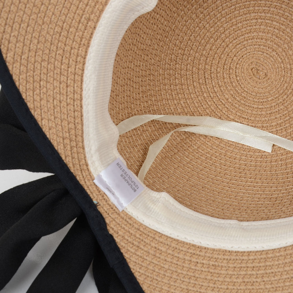 Anna-Kaci Women's Wide Brim Straw Hat with Braided Band and Contrast Bow Detail