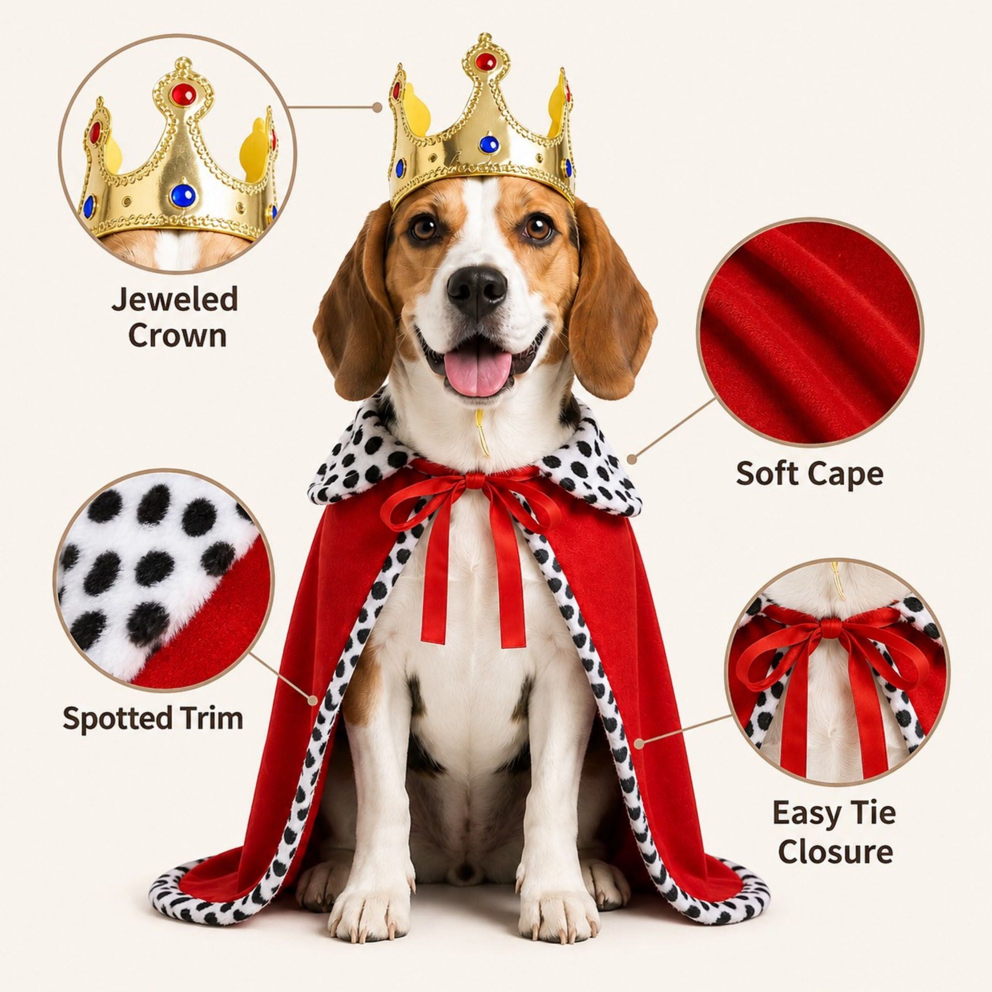 Pet Royal King Costume Crown and Cape Set for Dogs and Cats Party Dress Up