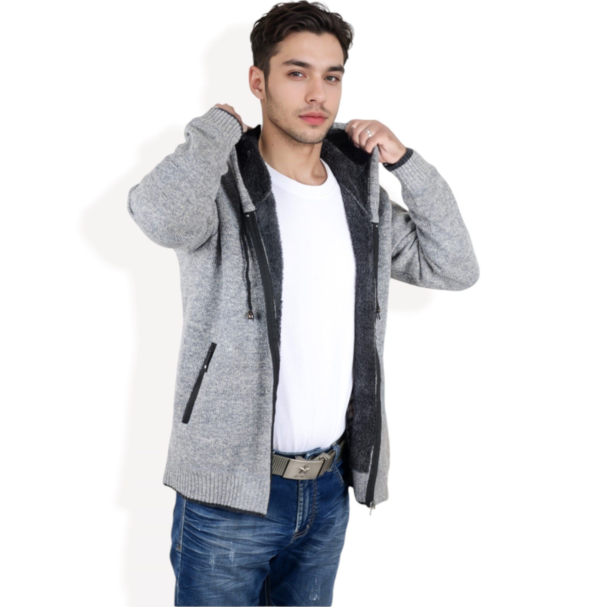Anna-Kaci Men's Zip-Up Hooded Fleece Jacket with Adjustable Drawstrings and Front Pockets