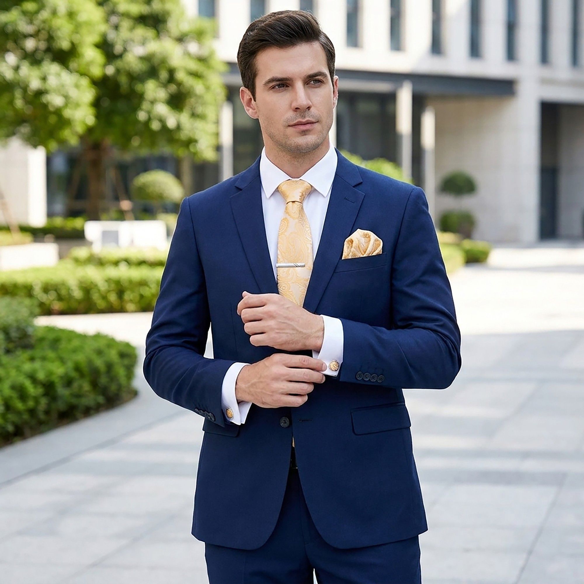 Men's Floral Print Tie Gift Set with Matching Pocket Square Cufflinks and Silver Tie Clip