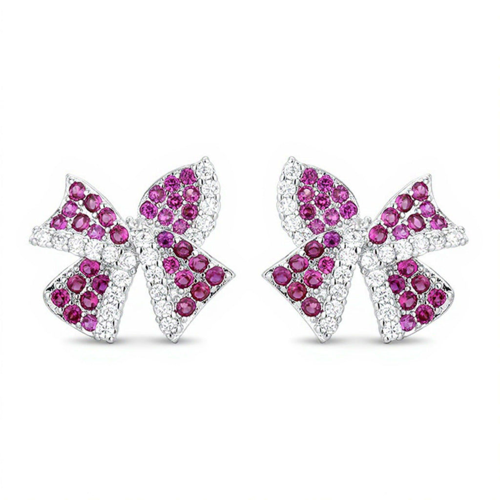 Women's Bow Knot Stud Earrings with Crystal Rhinestone Embellishments