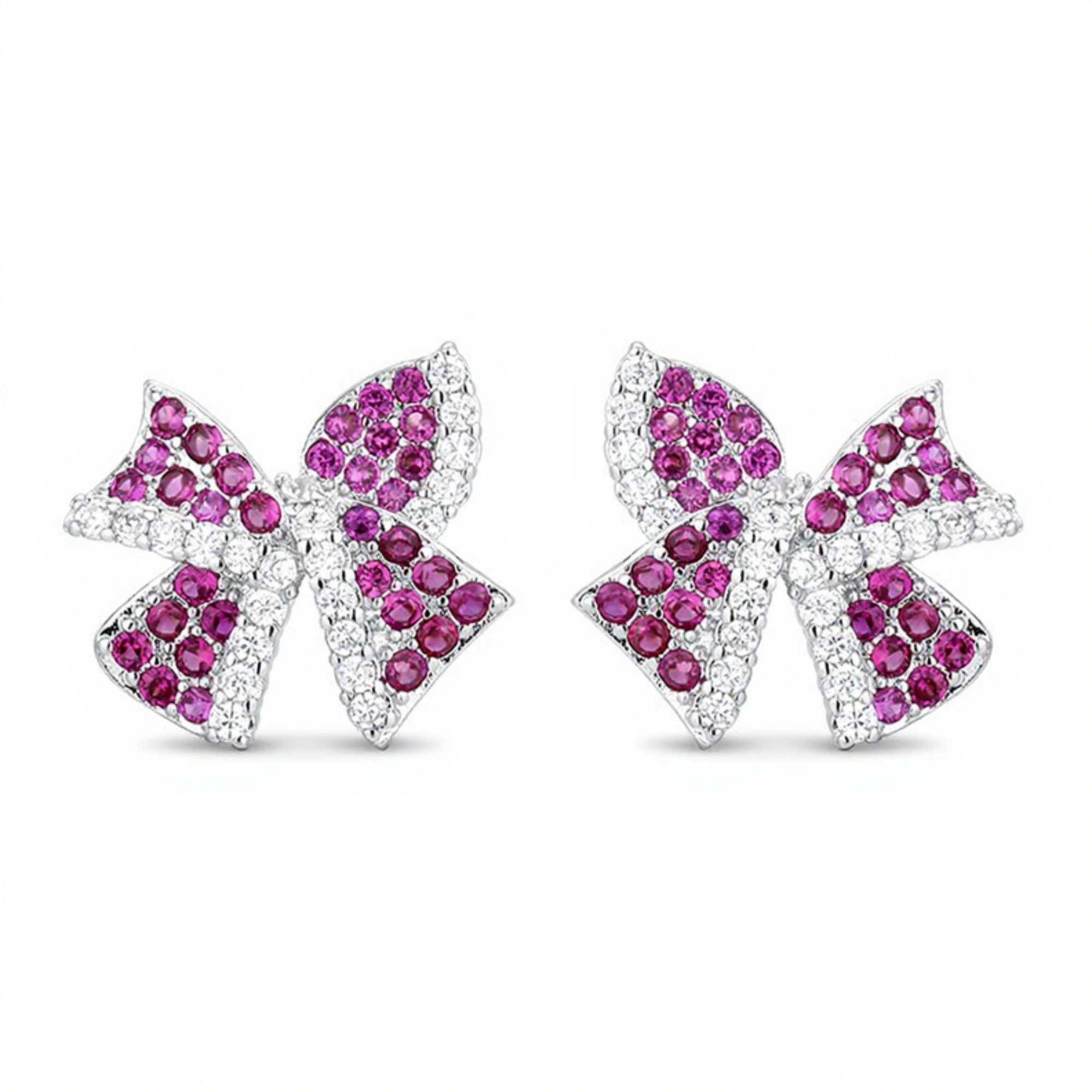 Women's Bow Knot Stud Earrings with Crystal Rhinestone Embellishments