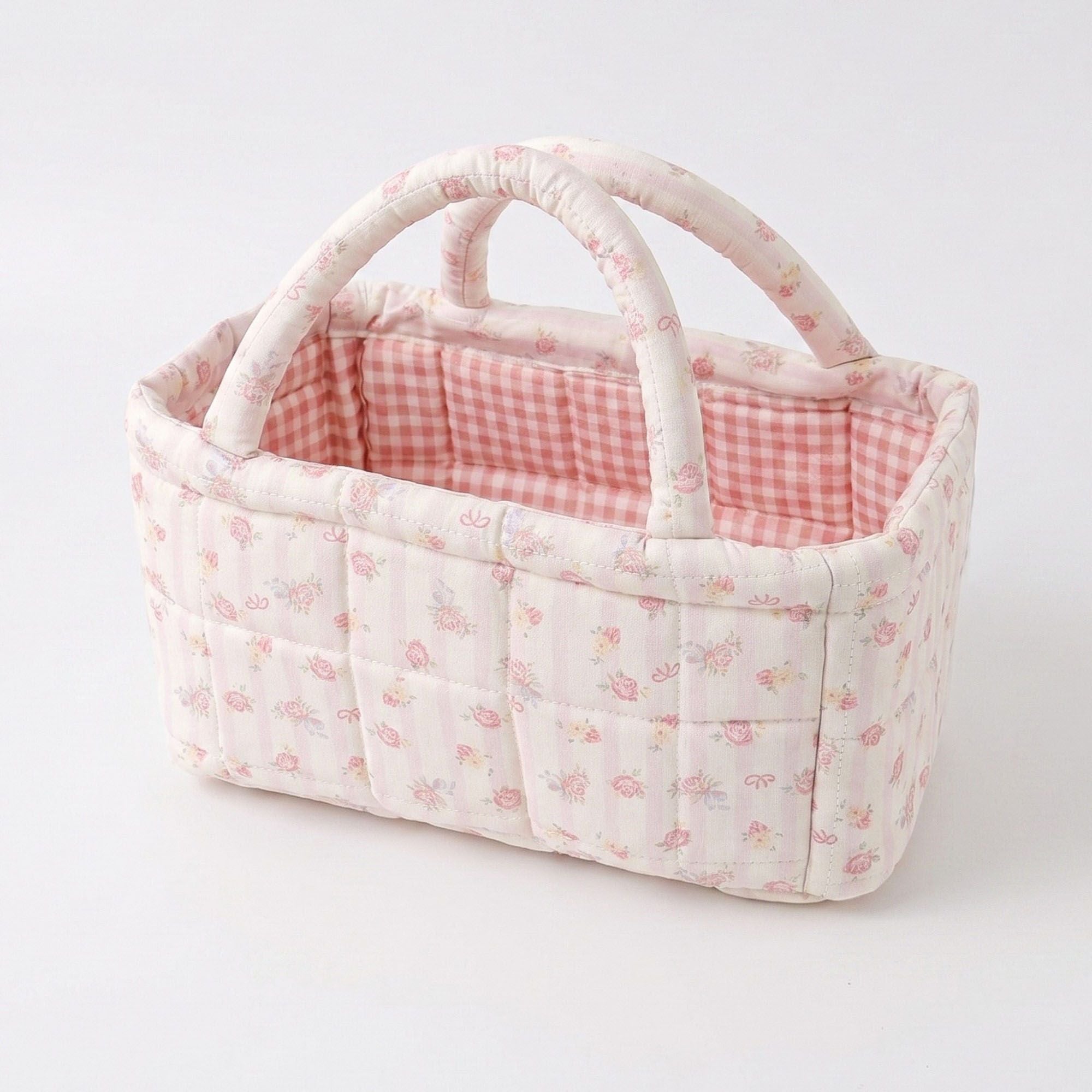 Floral Floral Quilted Storage Basket Tote with Padded Handles
