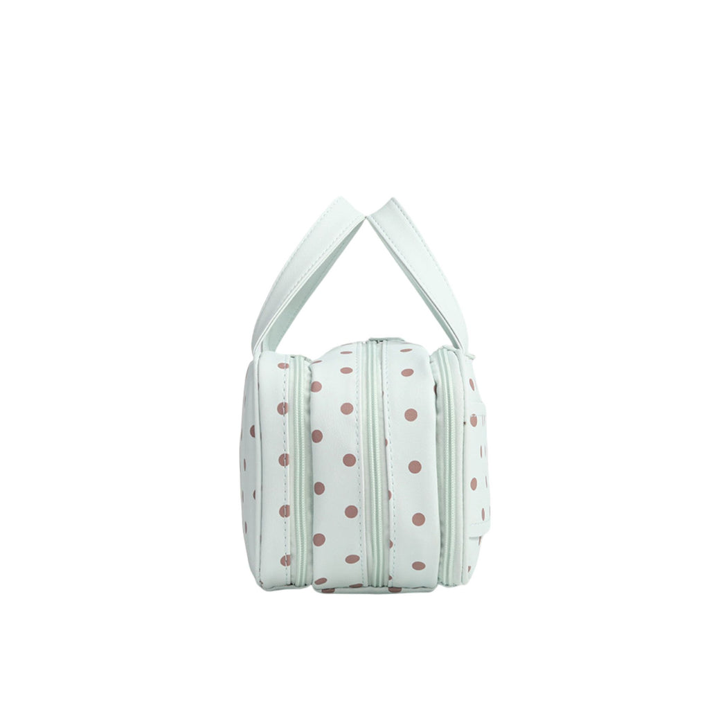 Polka Dot Cosmetic Bag, Large Capacity 3-Layer Makeup Organizer with Top Handle