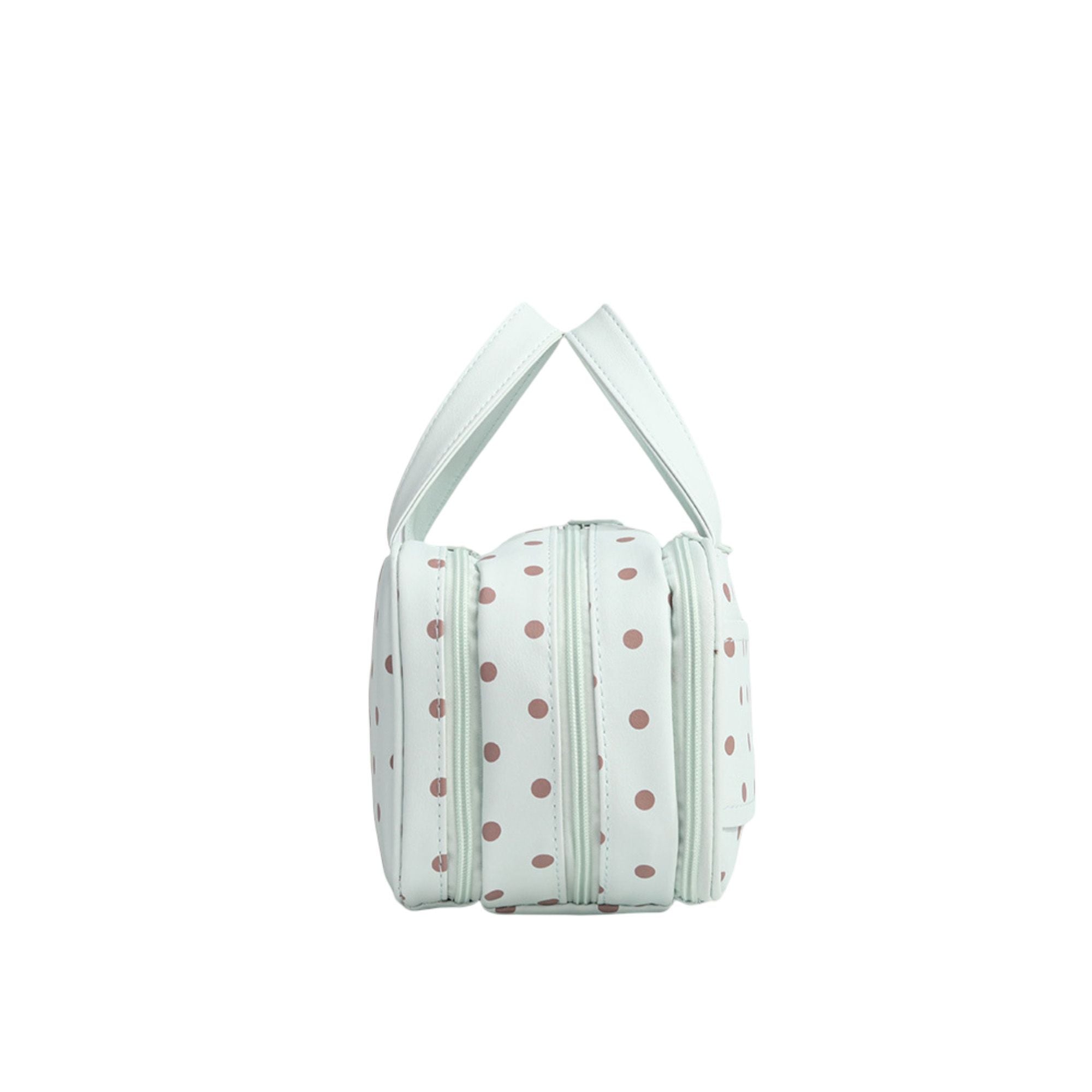Polka Dot Cosmetic Bag, Large Capacity 3-Layer Makeup Organizer with Top Handle