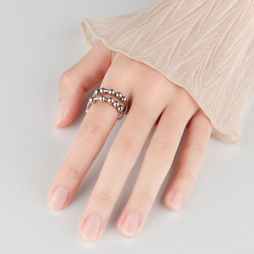Women's Beaded Wrap Ring Adjustable Layered Ball Detailing Modern Minimalist Jewelry Accessory 0.4in