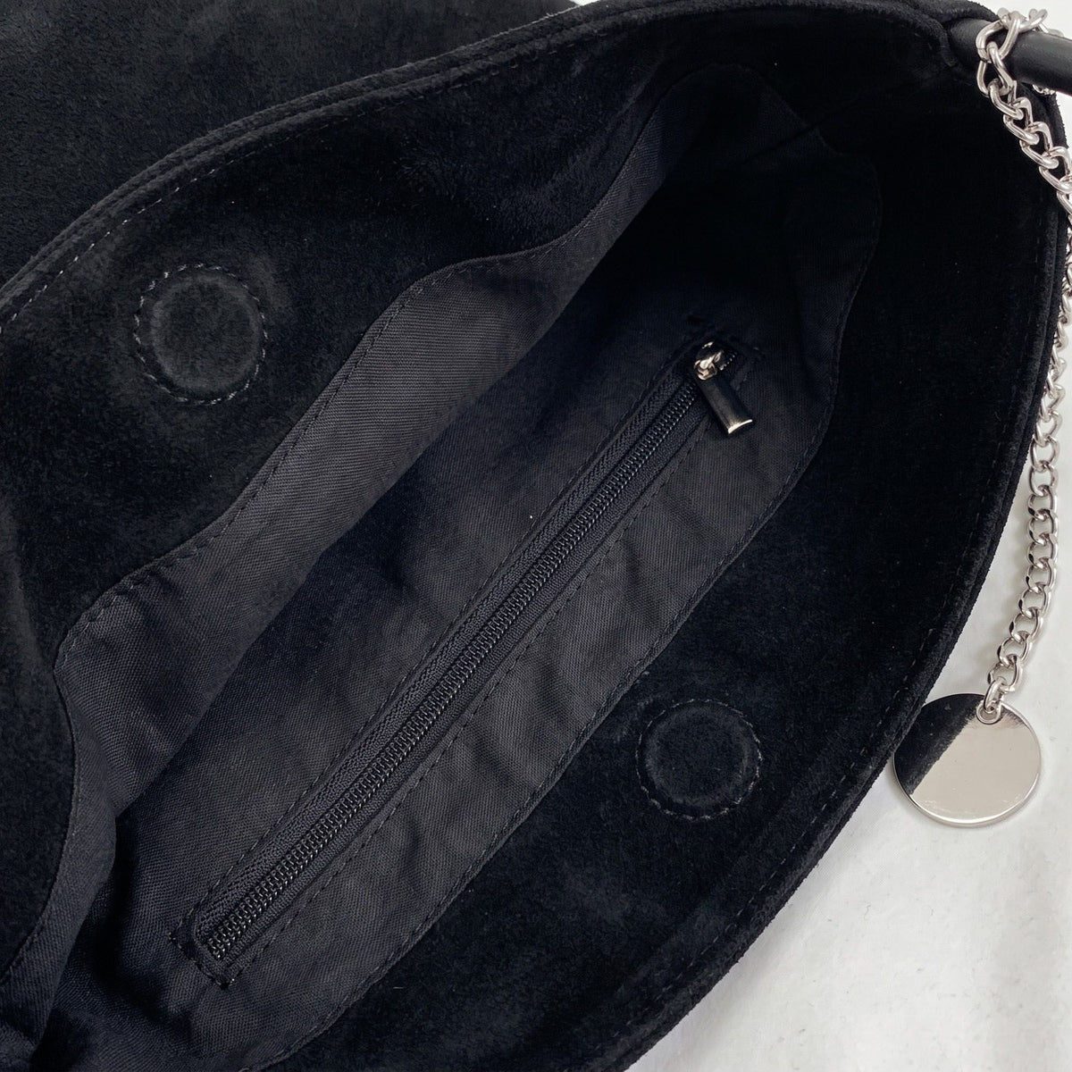 Faux Suede Bucket Shoulder Bag with Chain Accent