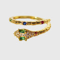 Women's Snake Statement Ring with Multi-Color Crystals - Adjustable Brass Animal Ring