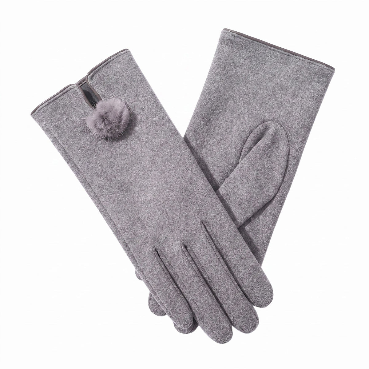 Pom Pom Detail Full Finger Gloves with Soft Textured Finish