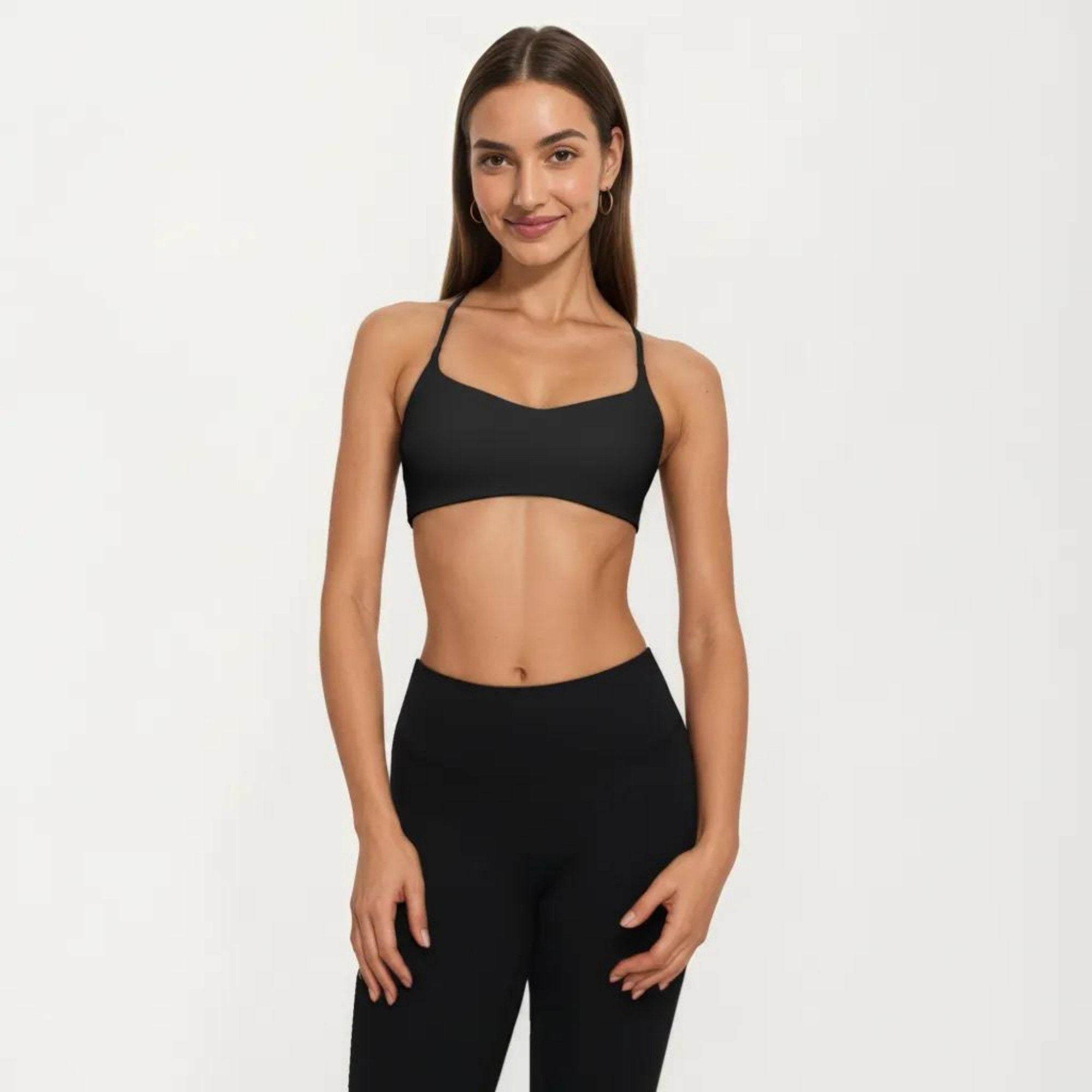 Anna-Kaci Active Women's Strappy Sports Bra with Adjustable Cross Back and Scoop Neck Front