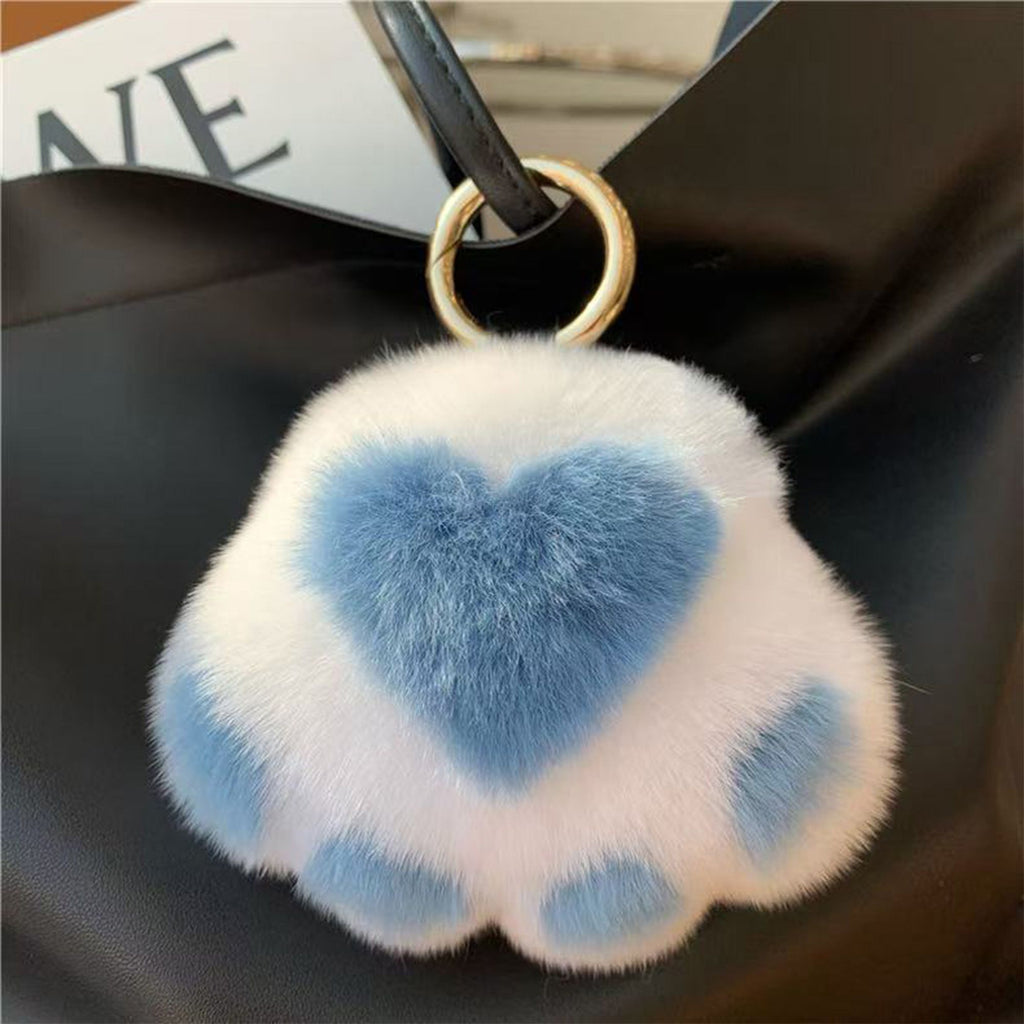 2-PC Plush Paw Print Faux Fur Keychain with Metal Clip