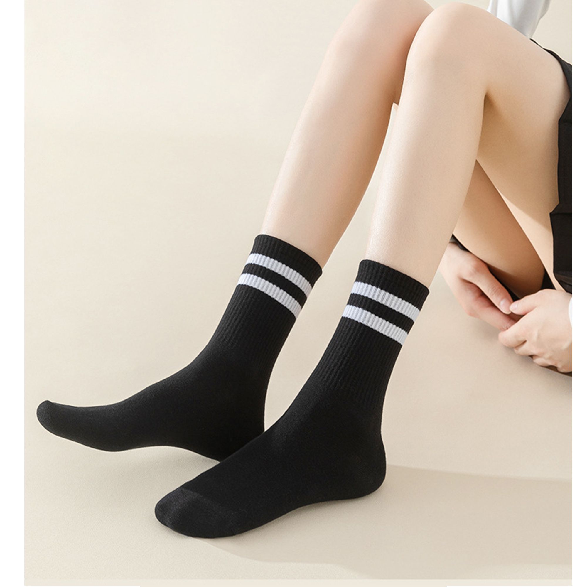 Anna-Kaci Women's 4-Pack Sporty Crew Socks with Double White Stripes Moisture-Wicking Ribbed Design
