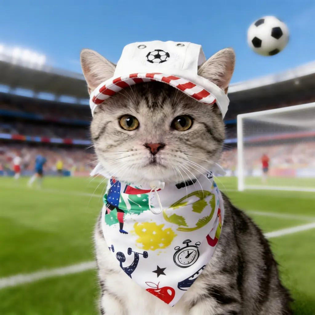 Pet Hat and Bandana Set Adjustable Sun Visor Cap with 3-Pack Printed Bandanas for Cats and Dogs