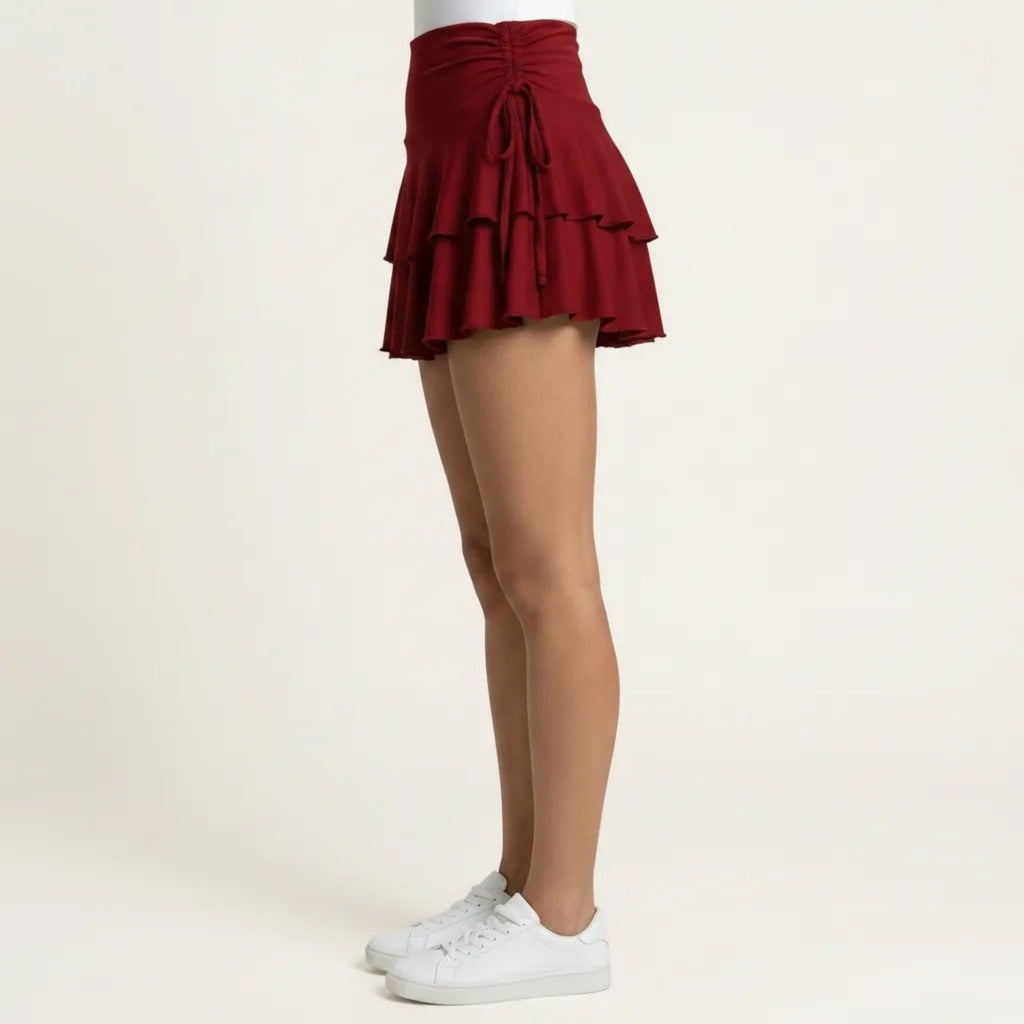 Anna-Kaci Women's Tiered Ruffle Mini Skirt Side Tie High Waist Flowy Lightweight Casual Skirt