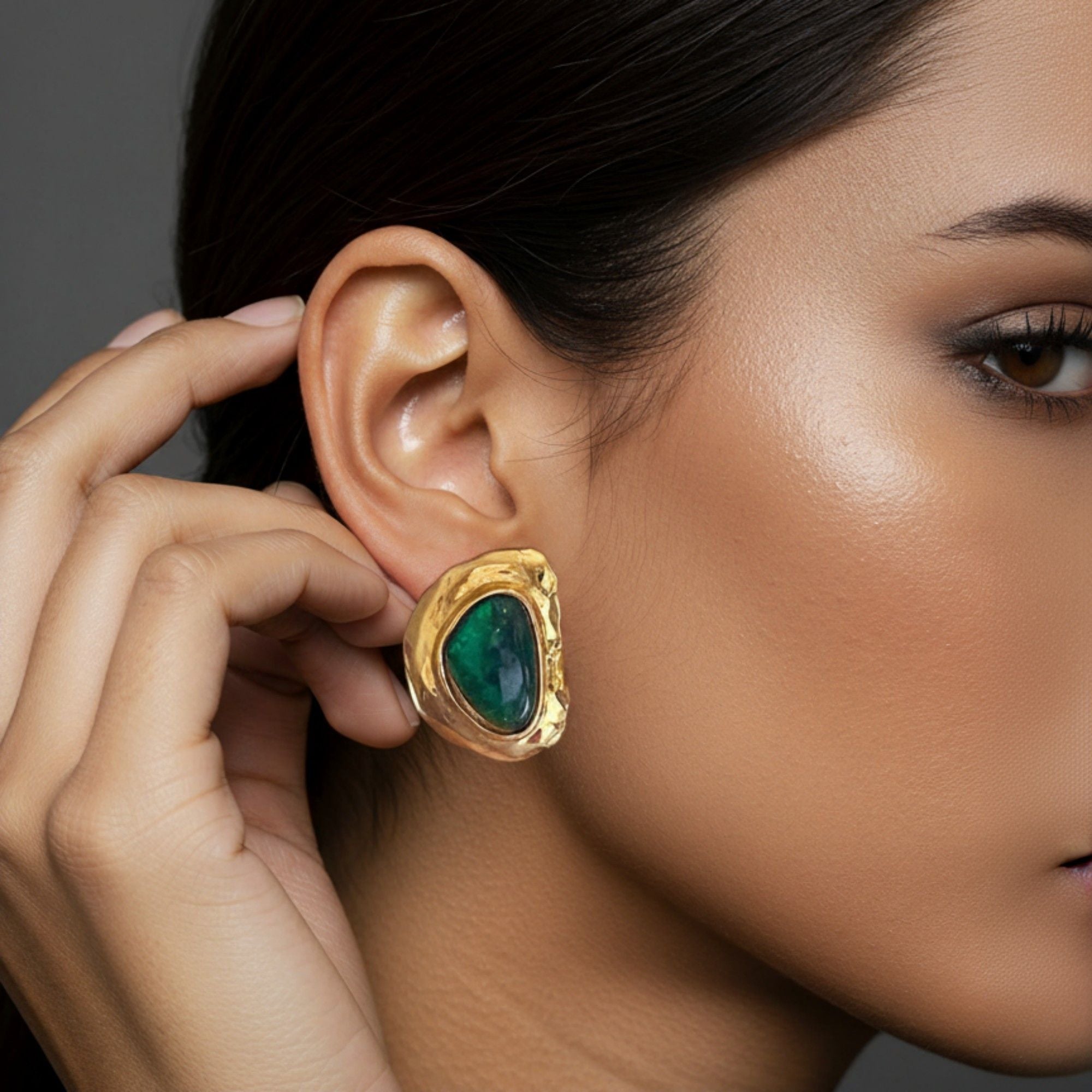 Women's Organic Shape Stud Earrings with Smooth Polished Centerpiece and Bold Sculptural Frame for a Modern Artistic Statement