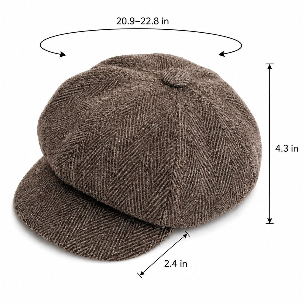 Herringbone Tweed Newsboy Cap Vintage Baker Boy Hat Adjustable