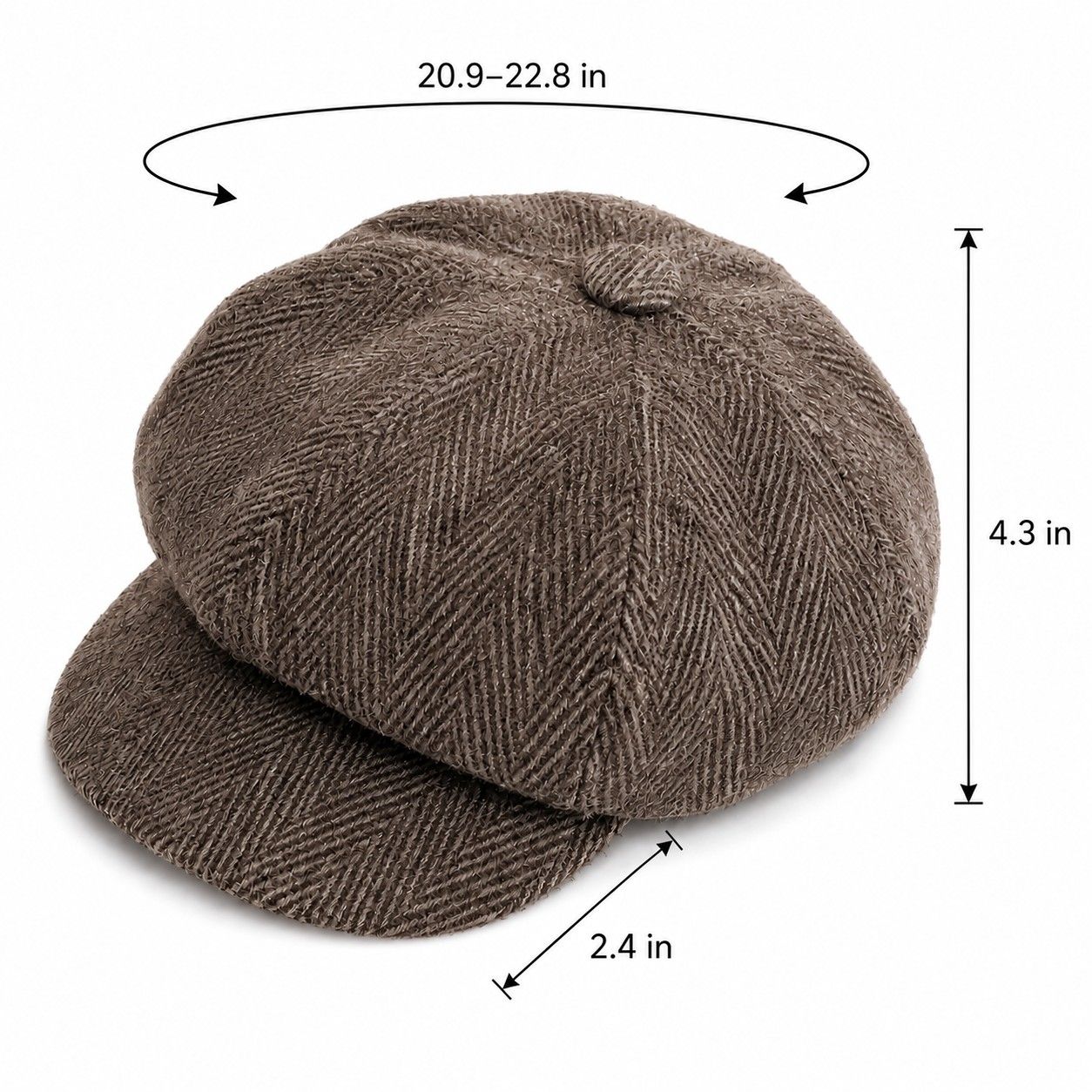 Herringbone Tweed Newsboy Cap Vintage Baker Boy Hat Adjustable