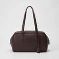 Smooth Grain Rectangular Boston Shoulder Bag with Fixed Long Top Handles & Full Zip Closure 11.8x7.1x4.7in