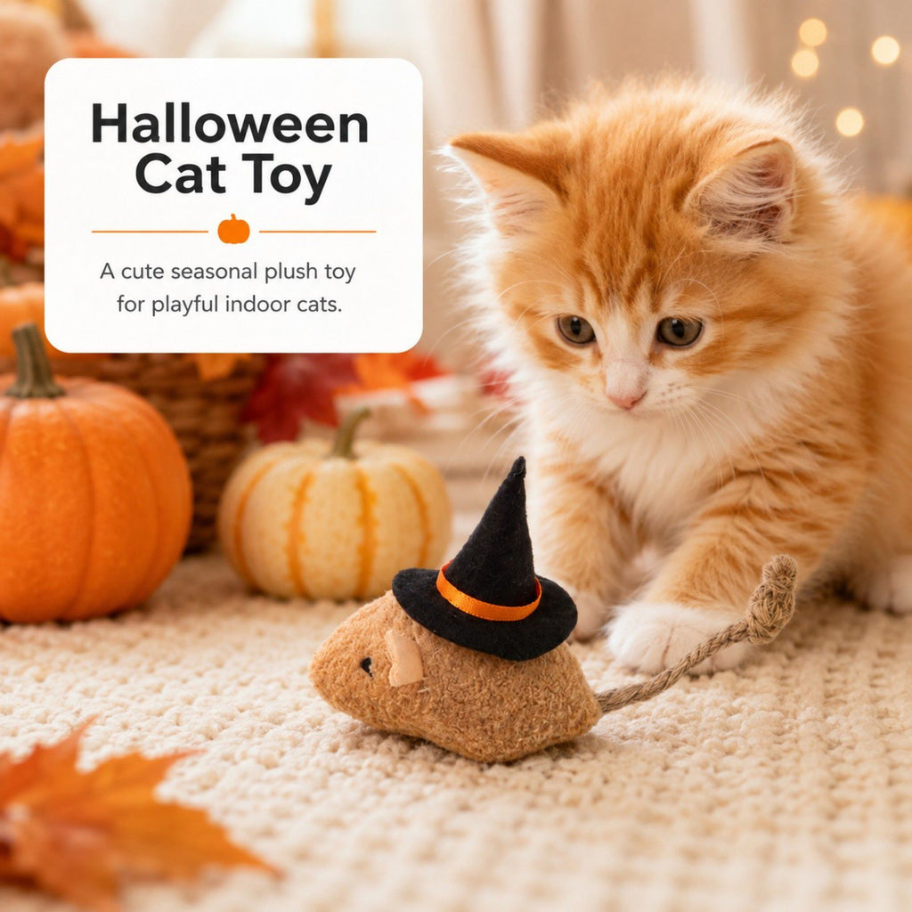 Halloween Witch Mouse Cat Toy with Soft Plush Body and Rope Tail