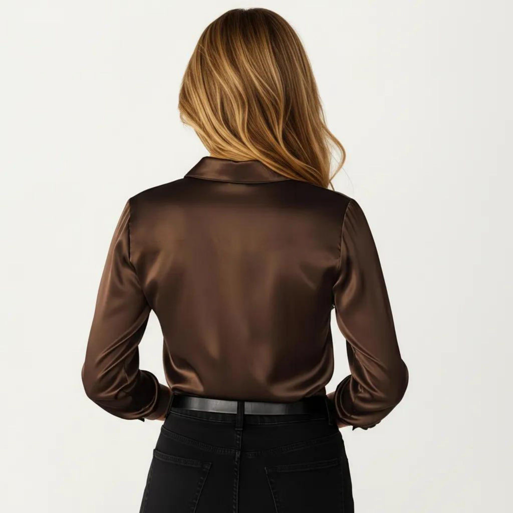 Anna-Kaci Women's Satin Button Down Blouse with Collared Neckline and Three Quarter Sleeves