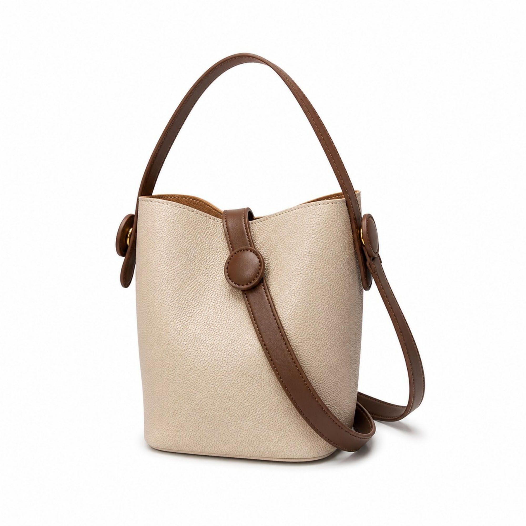 Bucket Crossbody Bag with Top Handle Adjustable Strap and Pebbled Texture