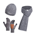 3 Piece Cable Knit Beanie Scarf and Touchscreen Gloves Set