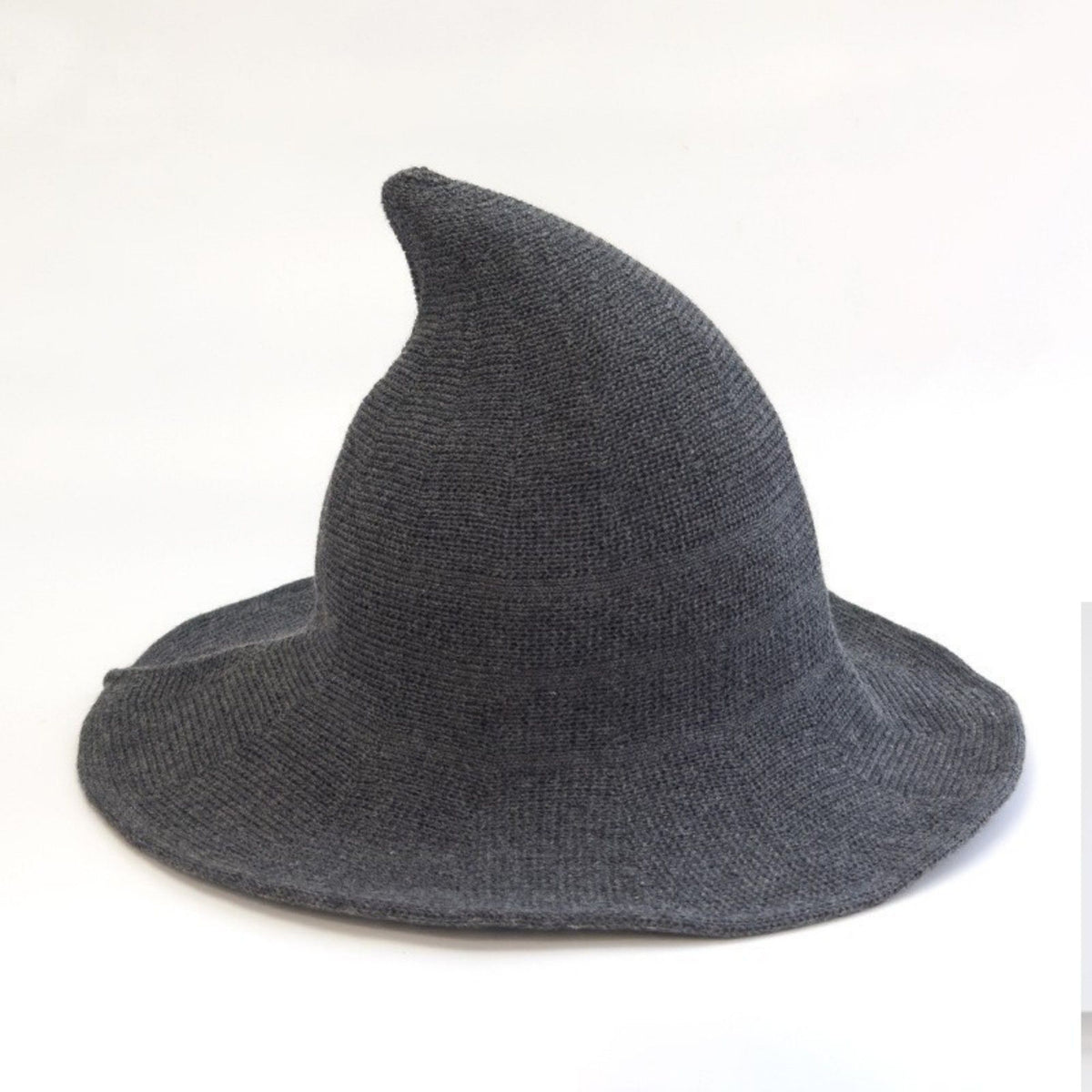 Pointed Knit Witch Hat with Wide Floppy Brim for Halloween