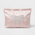Satin Makeup Bag Bow Embroidered Cosmetic Pouch Travel Toiletry Organizer