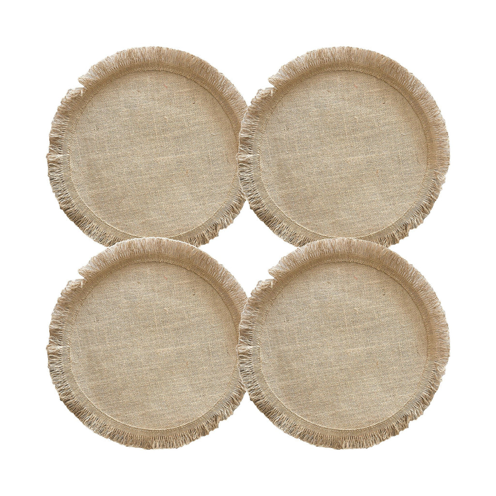4 Pack Round Woven Fringe Placemats Farmhouse Heat Resistant Table Mats for Dining Table Decor
