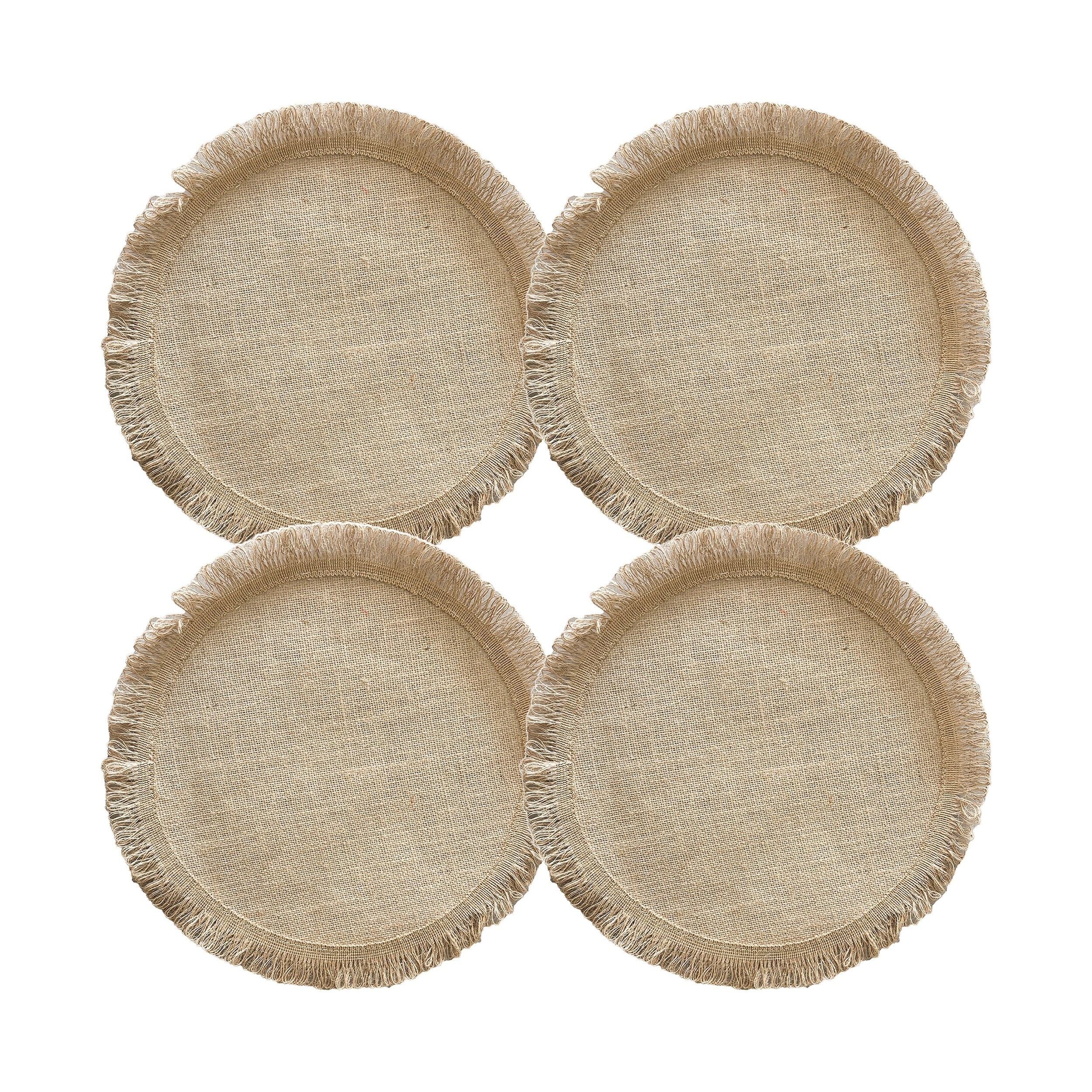4 Pack Round Woven Fringe Placemats Farmhouse Heat Resistant Table Mats for Dining Table Decor