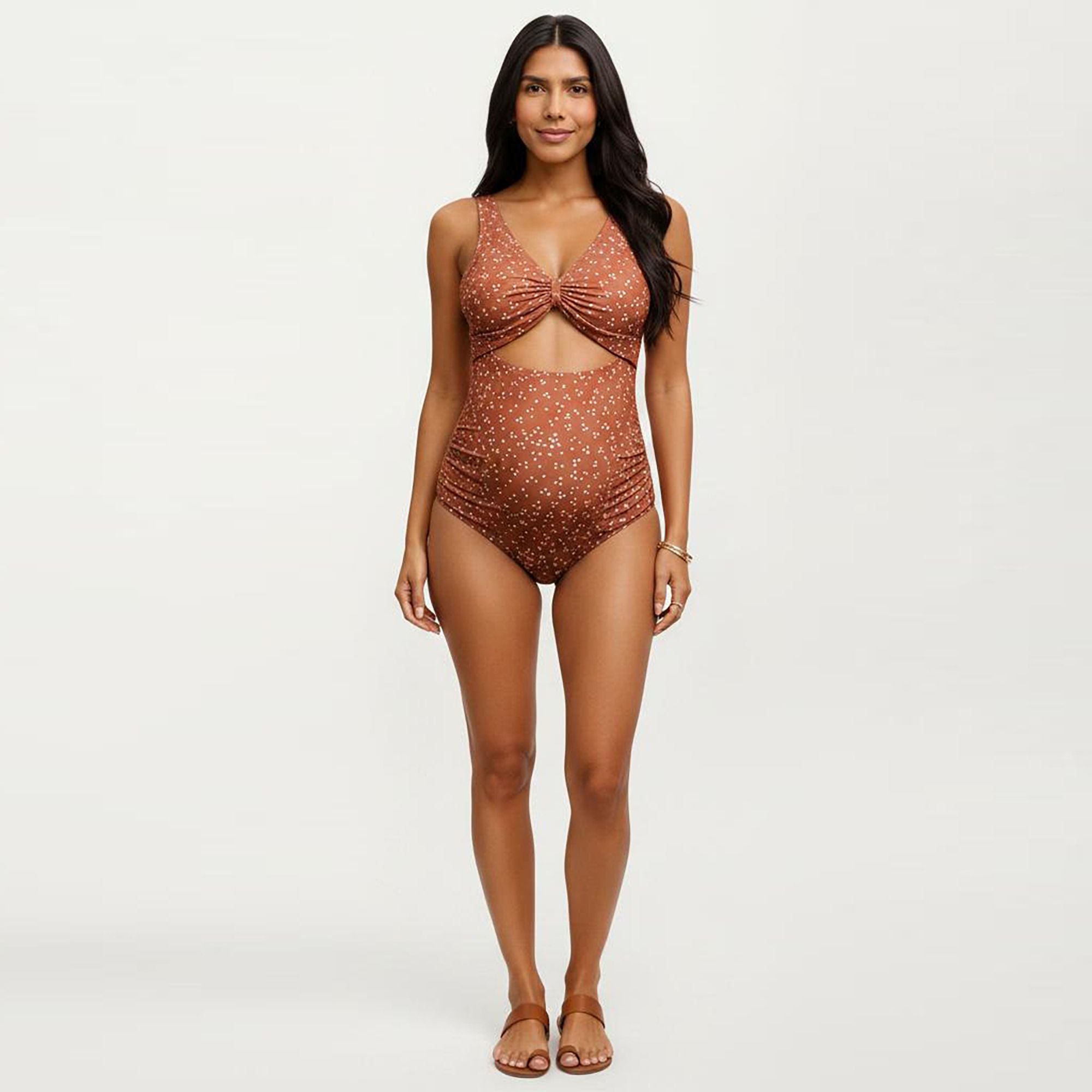 Anna-Kaci Swim Women's Polka Dot Print Cutout Maternity Swimsuit with Knot Front Detail