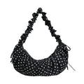 Pink shoulder bag with polka dot, denim and ruched