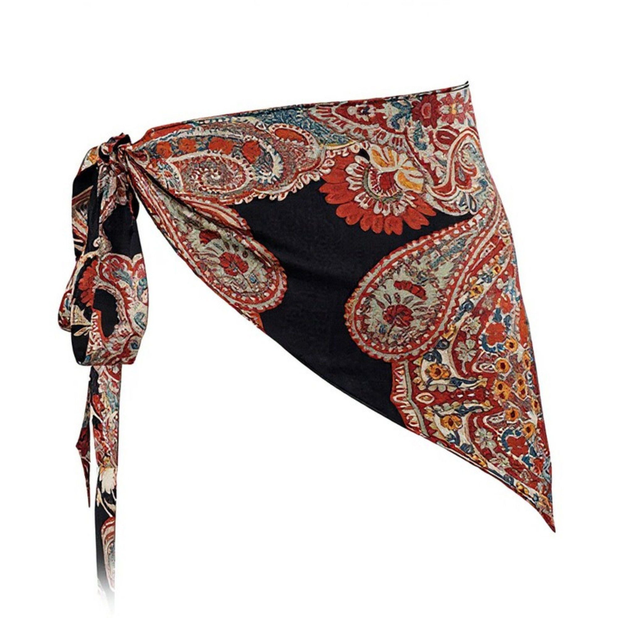 Anna-Kaci Women's Paisley Print Tie Waist Scarf Belt with Asymmetrical Draped Hem and Boho Wrap Design 94.5
