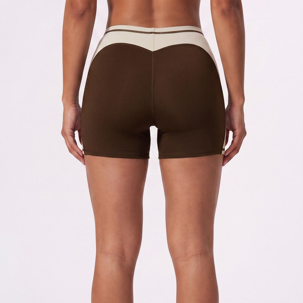 Colorblock High Waist Biker Shorts Fitted Mid Thigh Athletic Bottoms for Gym Training