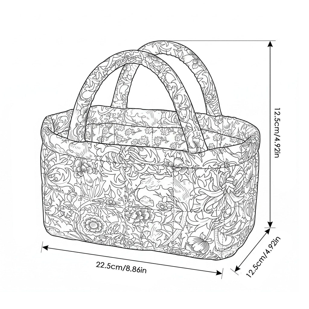 Floral Print Quilted Organizer Tote Bag with Multiple Pockets and Carry Handles