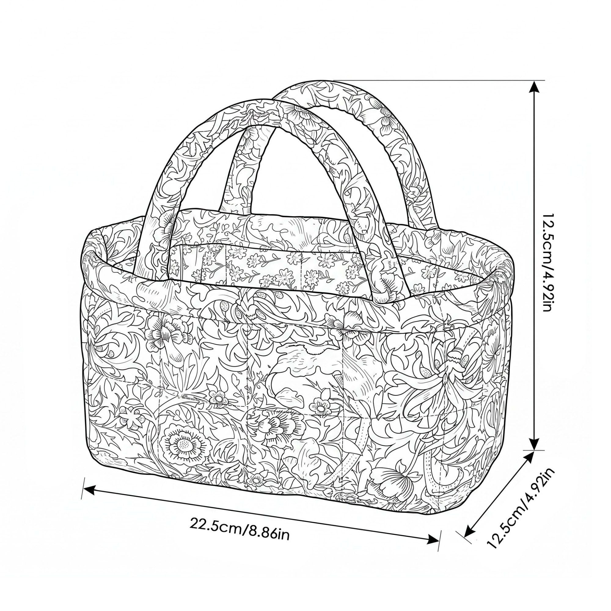 Floral Print Quilted Organizer Tote Bag with Multiple Pockets and Carry Handles