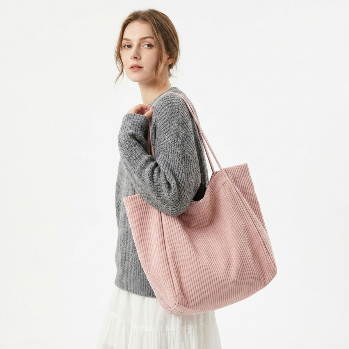 Corduroy Tote Bag Large Capacity Slouchy Shoulder Bag for Work School