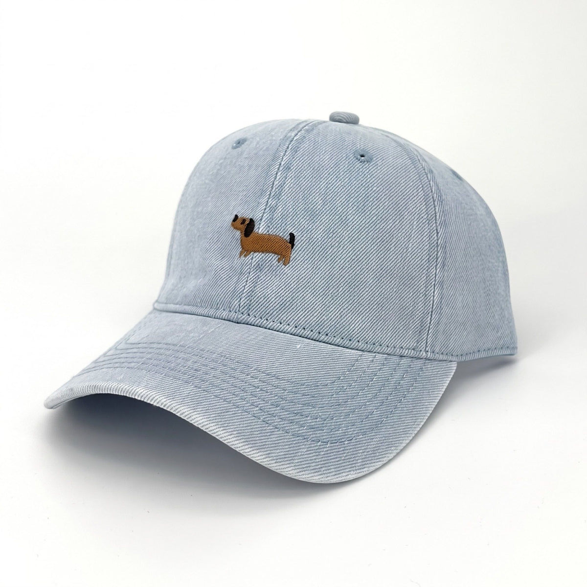 Embroidered Dachshund Baseball Cap Washed Curved Brim Casual Hat