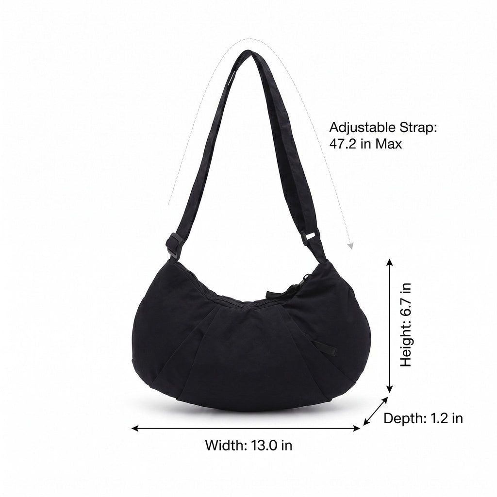 Lightweight Nylon Crescent Crossbody Bag Adjustable Strap Casual Everyday Shoulder Bag