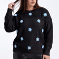 Plus Size Floral Applique Textured Crewneck Sweater