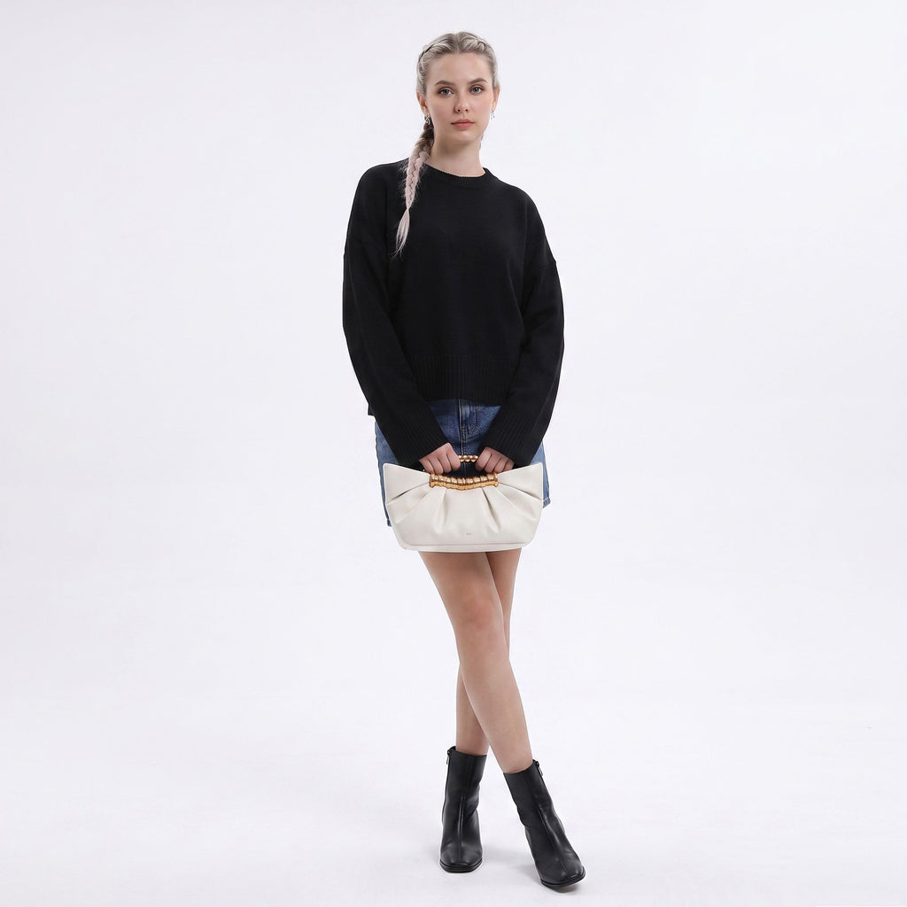 Oversized Crewneck Knit Sweater with Flared Sleeves