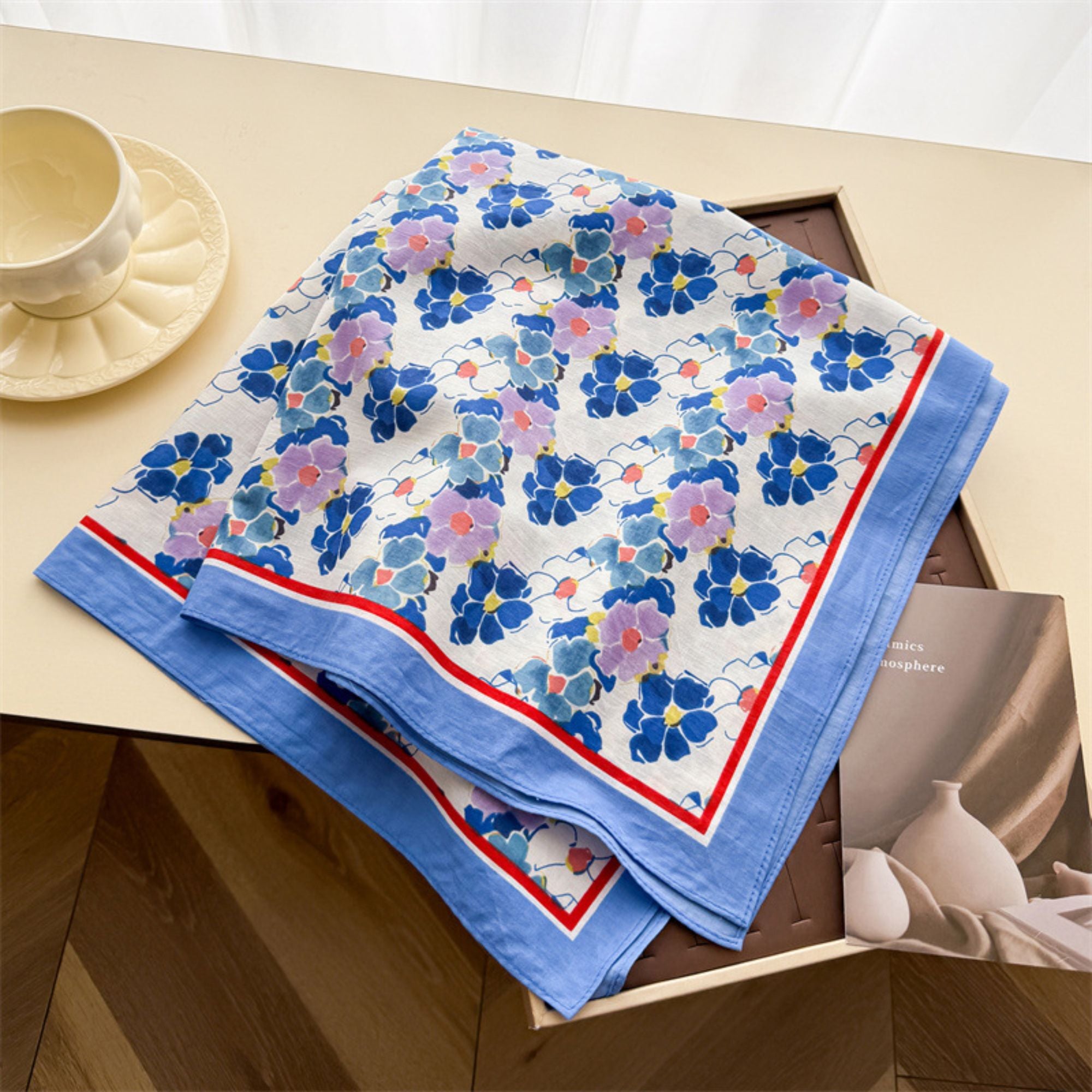 Floral Print Cotton Square Scarf Lightweight Soft Neck Hair Head Scarf Wrap 25.5¡Á25.5 Inches