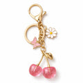 Cherry Bag Charm Keychain with Daisy and Butterfly Accents and Gold-Tone Clip