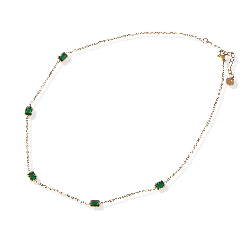 Women's Stainless Steel Fashion Necklace with 18K Gold Plated Chain and Acrylic Gemstone Accents, Adjustable Length, Modern Design