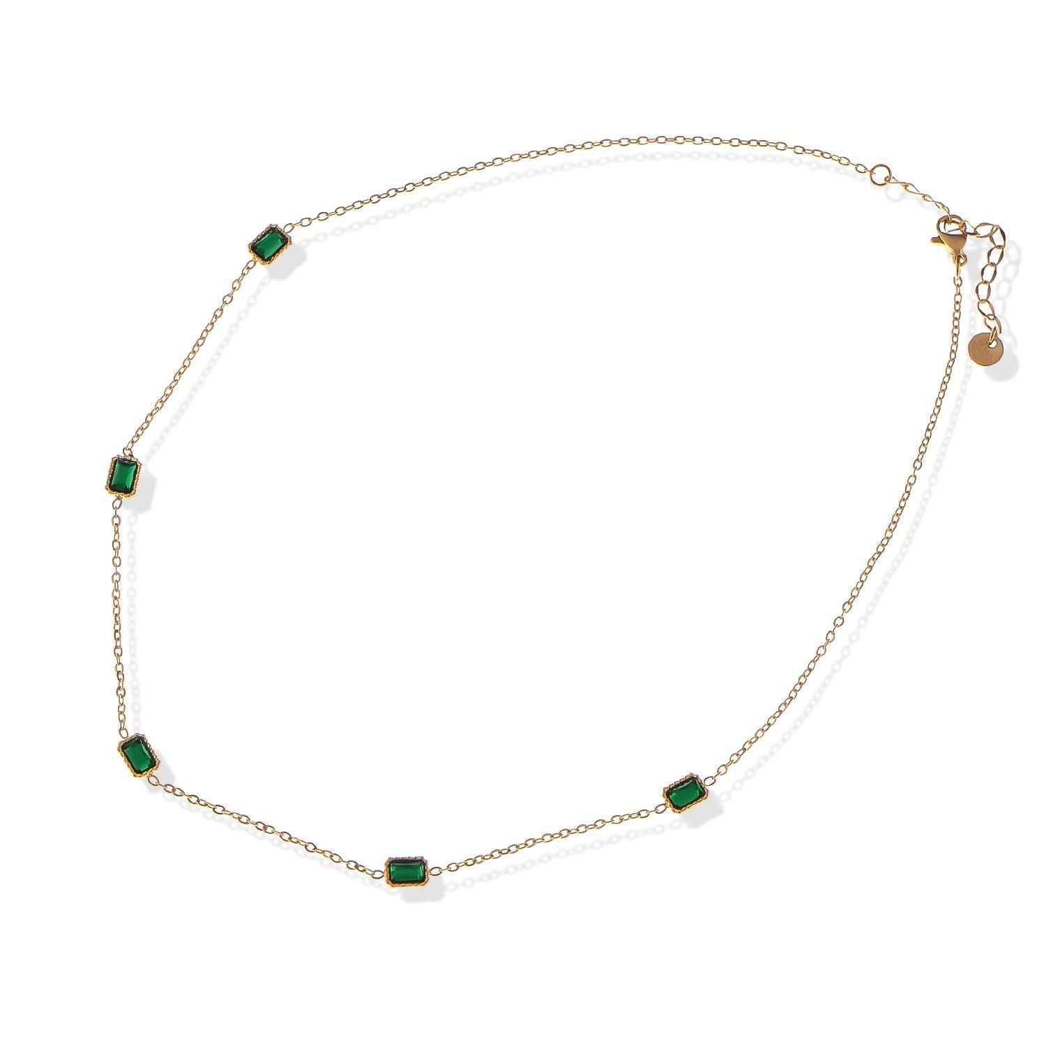Women's Stainless Steel Fashion Necklace with 18K Gold Plated Chain and Acrylic Gemstone Accents, Adjustable Length, Modern Design