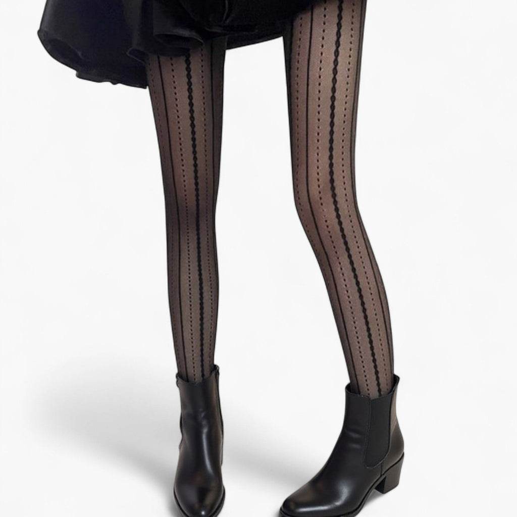 Anna-Kaci Women's Sheer Vertical Stripe Tights with Scalloped Pattern Detailing and Stretch Fit